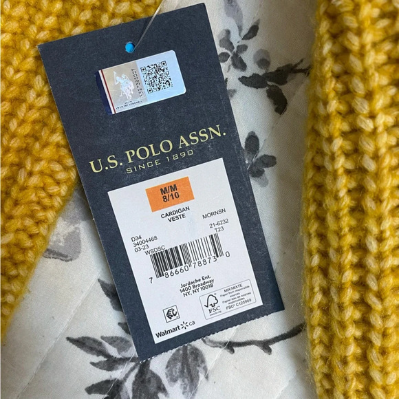 NWT U. S. Polo Assn Chunky Cozy Yellow Preppy Long Sleeve Cardigan Medium - Picture 10 of 15